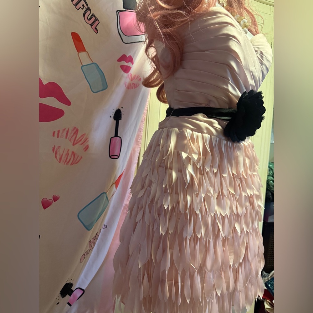 Clarisse pastel pink strapless ‘feathered’ cocktail dress - Picture 8 of 16